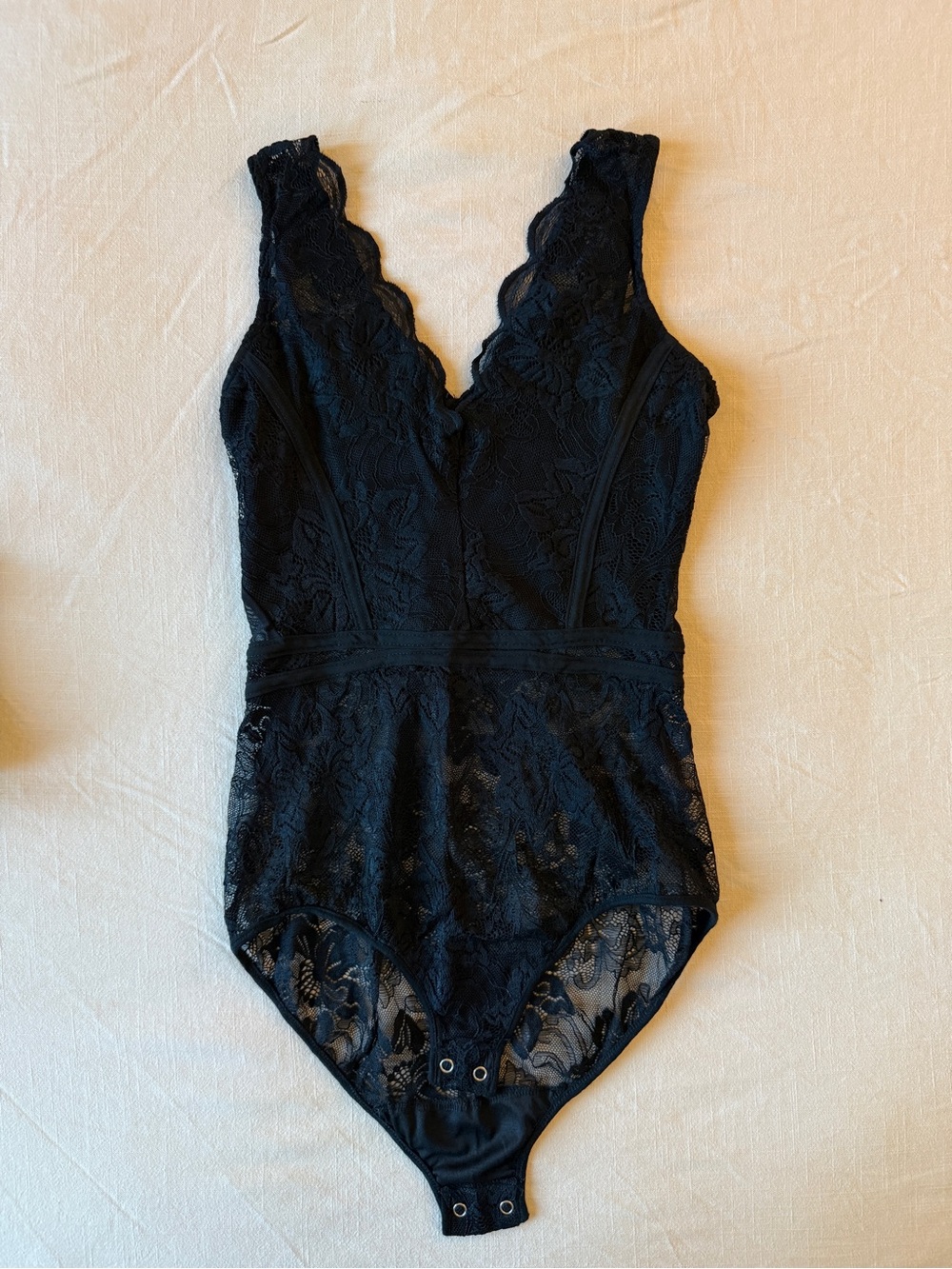 Black Lace Plunge Neck Bodysuit